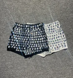 30CM Length Women High End Rhinestones Bandage Shorts High Waist Evening Club Party Hot Shorts Stage Costumes Dancer Performance