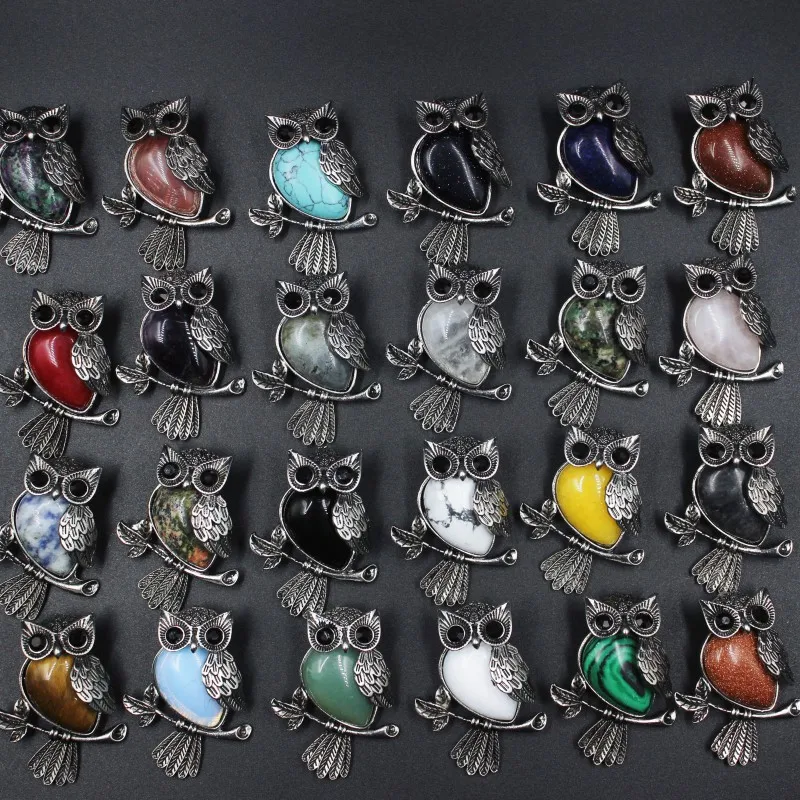 

12pcs Natural Stone Made Old Owl Pendant Vintage Pendant Carving Crystal Agate Charms Necklace Jewelry Making Accessory