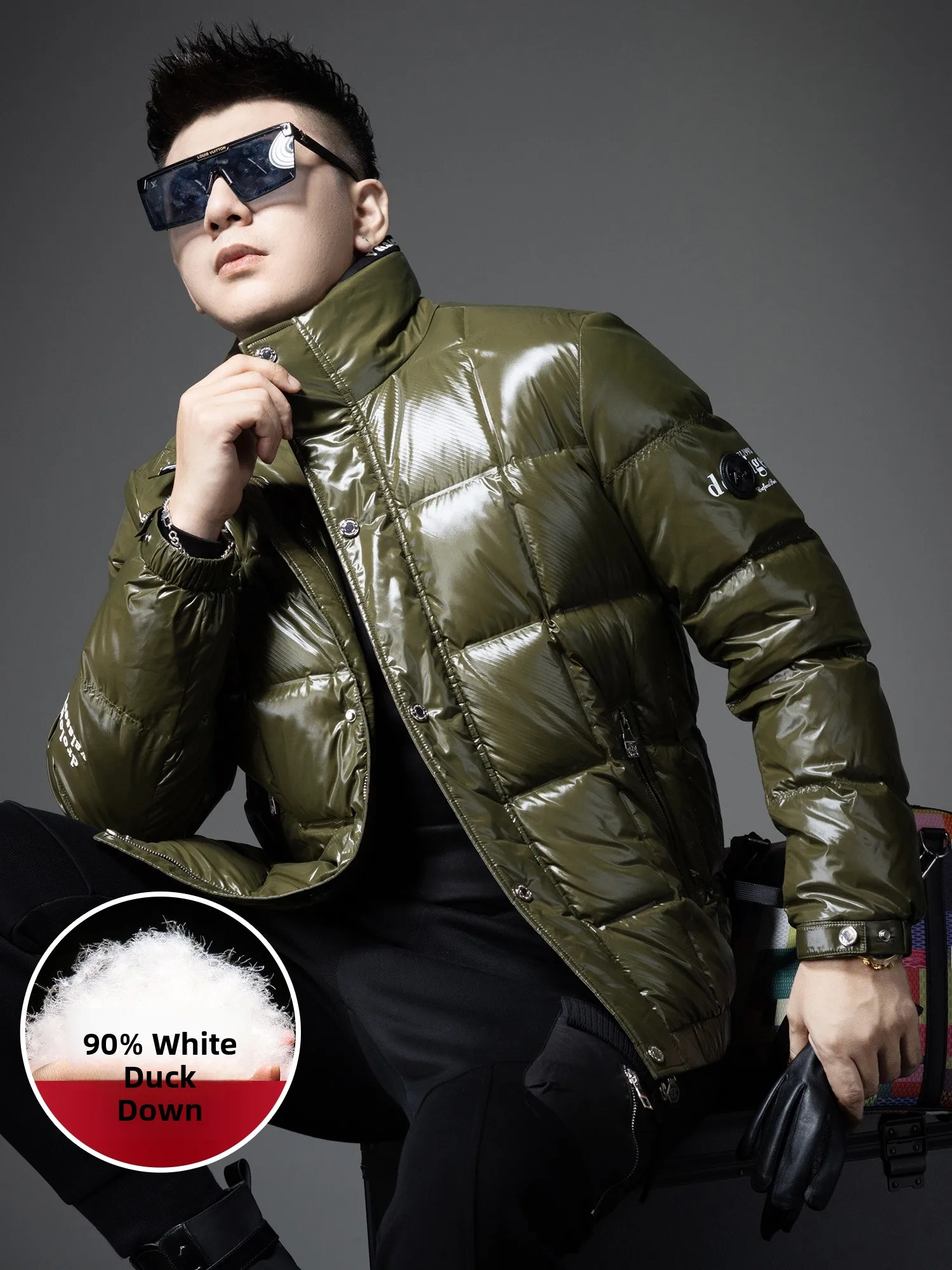 

High-End Men's Green Bright White Duck down Jacket Warm Outerwear Winter New Trend Brand Stand Collar Men's down Coat