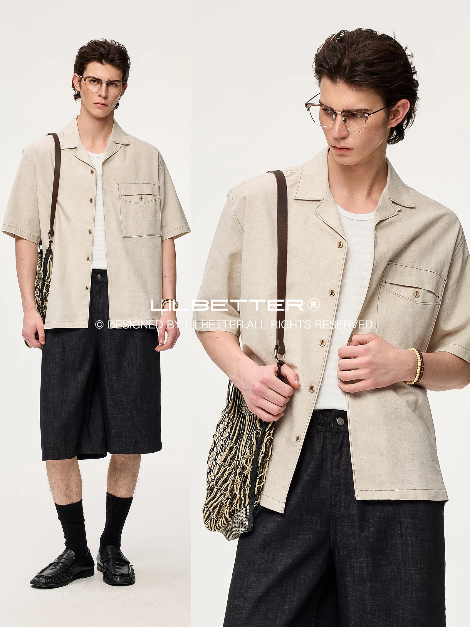 Lilbetter Cotton Linen Cuban Collar Shirt Minimalist Style Decorative Stitch Casual Loose Fit Men's Fashion Urban Summer Shirt