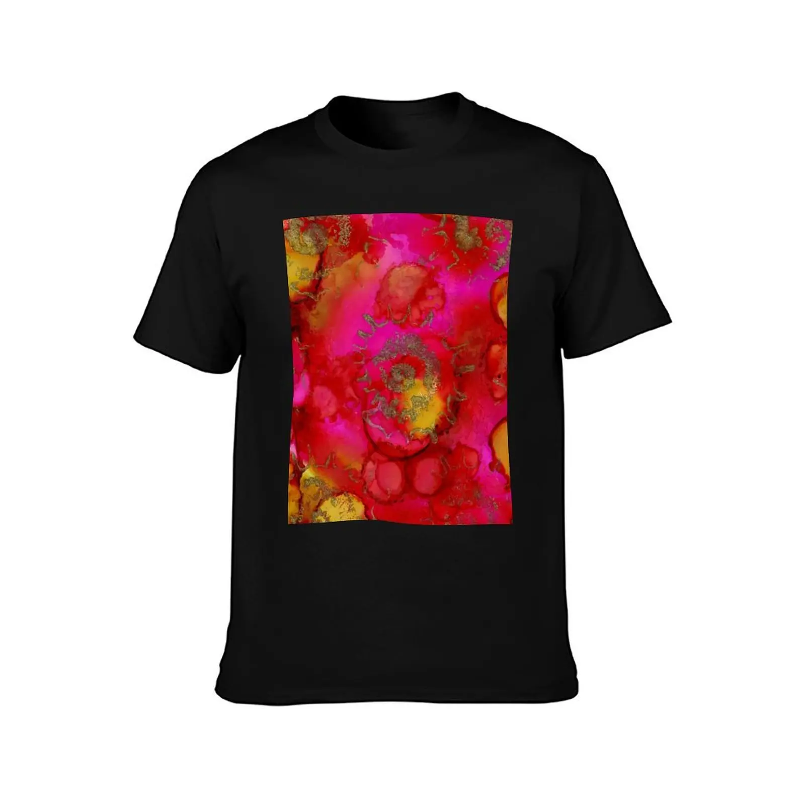 Abstract Fossil in Pink, Red and Gold T-Shirt man clothes boys whites essential t shirt mens workout shirts