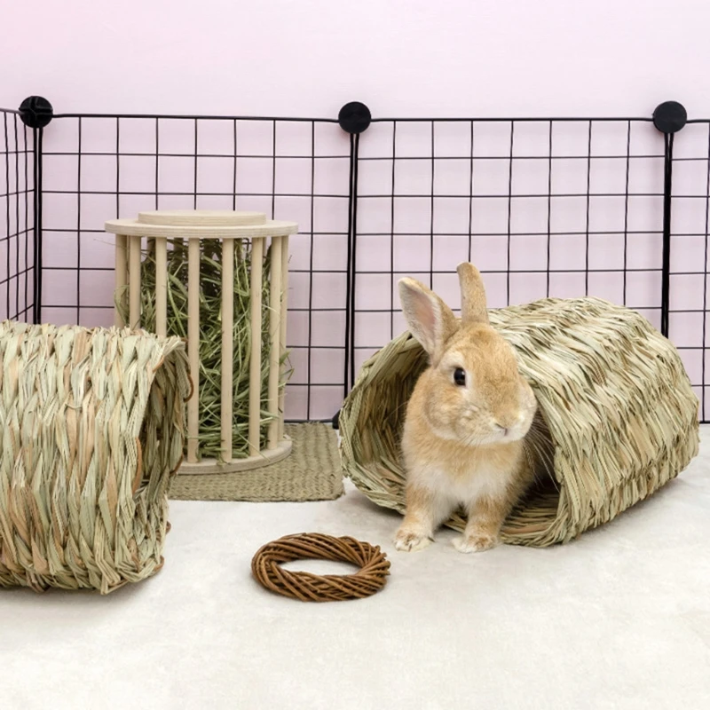 Rabbit Grass Bed Natural Straw Woven House Bunny Chew Nest Tunnel for Hamsters Chinchillas Mice Small Animals