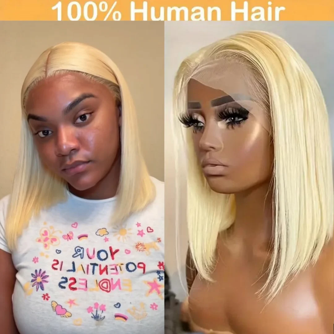 613 شقراء قصيرة بوب شعر مستعار البرازيلي مستقيم بوب الدانتيل شعر مستعار أمامي 13x4 HD الدانتيل أمامي باروكة من شعر طبيعي للنساء شعر الإنسان بوب الباروكات