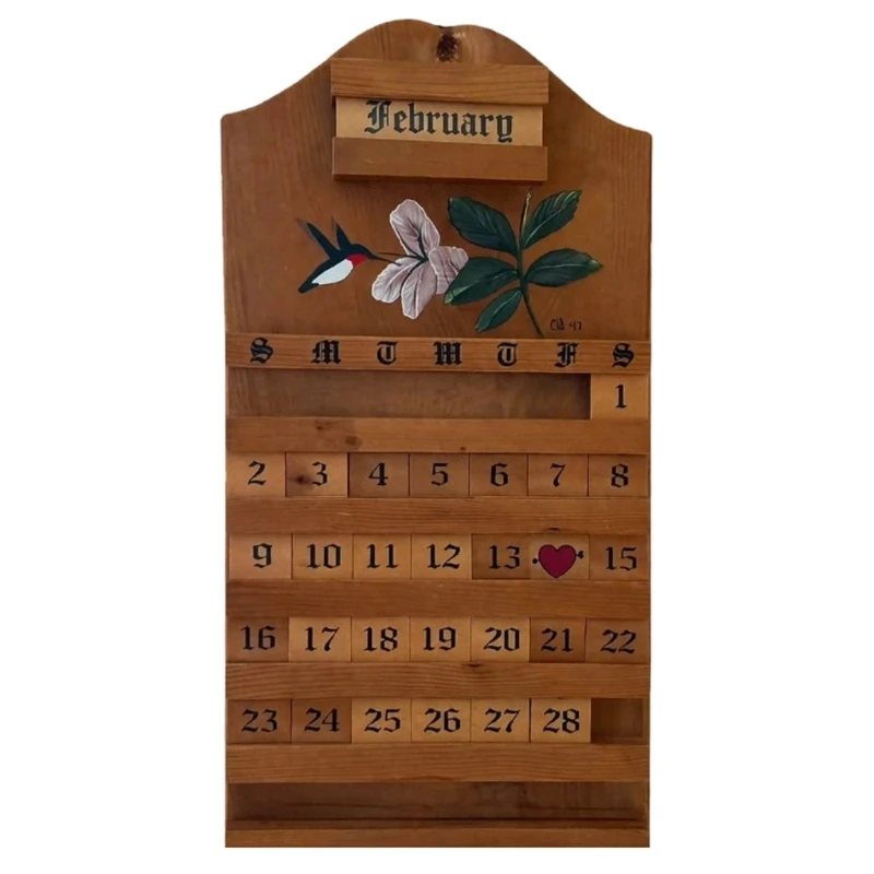 CORA Wooden Permanent Calendar With Sliding Mechanism Wall Mount Monthly Calendar