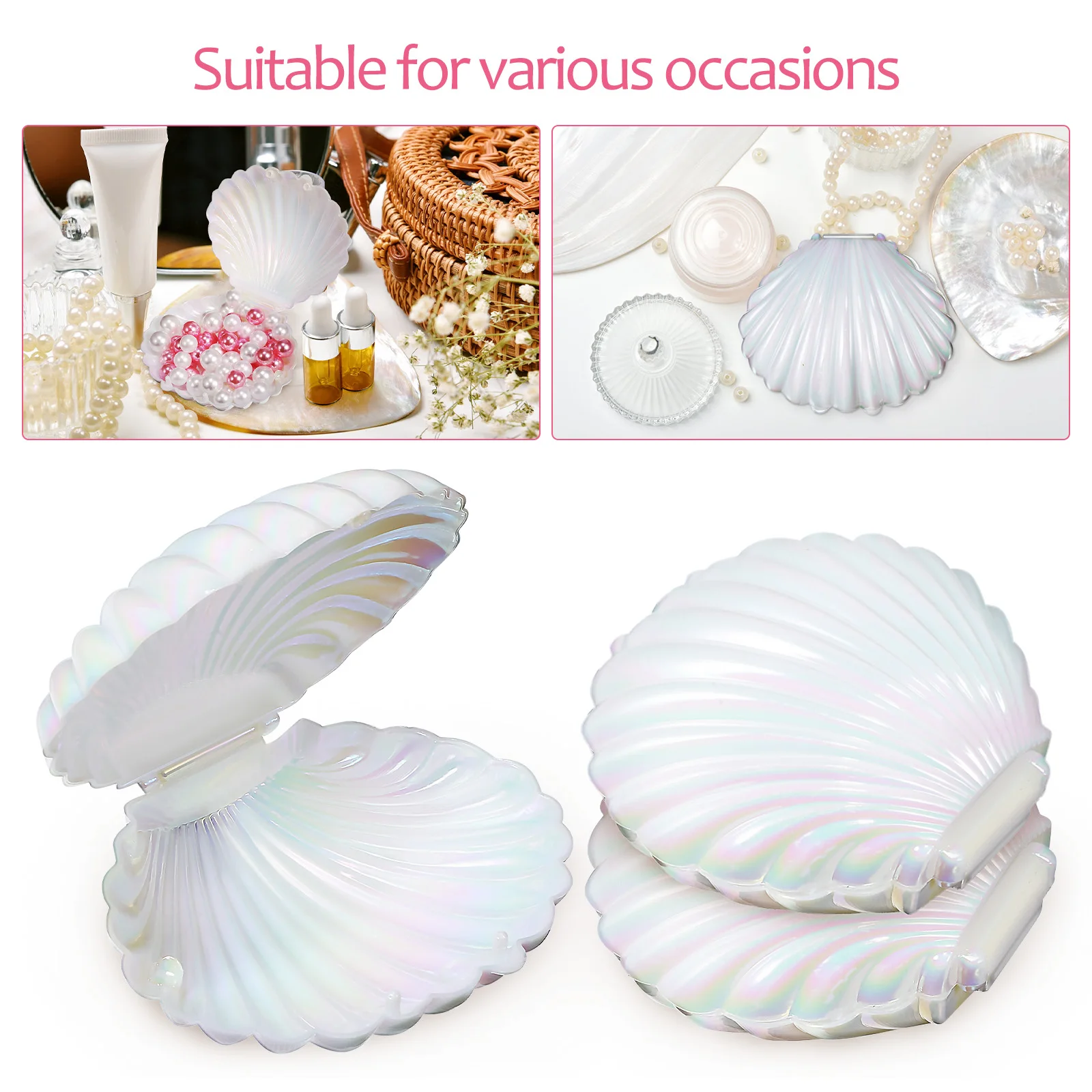 

15pcs Simulation Shell Pearl Storage Dish for Home Decor Photography Props White Pink Seashell Jewelry Display Case Office