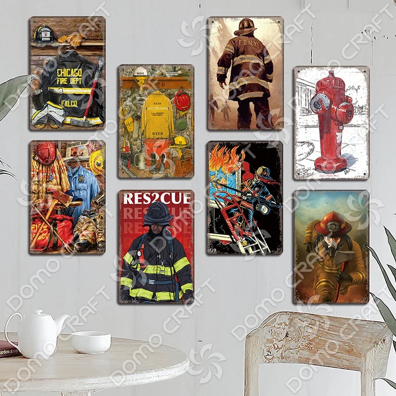 Vintage Fireman Tin Sign Metal Plate Classic Firefighter Movie Metal Poster Wall Decor for Garage Club Hotel Home