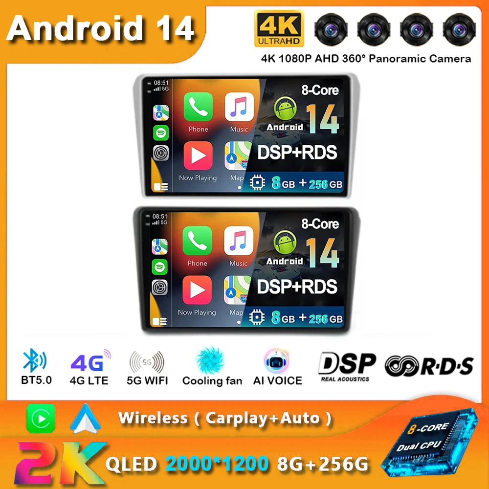 

9" 2Din Android 14 Car Radio For Toyota Avensis T250 2 2003-2009 Multimedia Video Player Navigation GPS Carplay 4G WIFI BT DSP