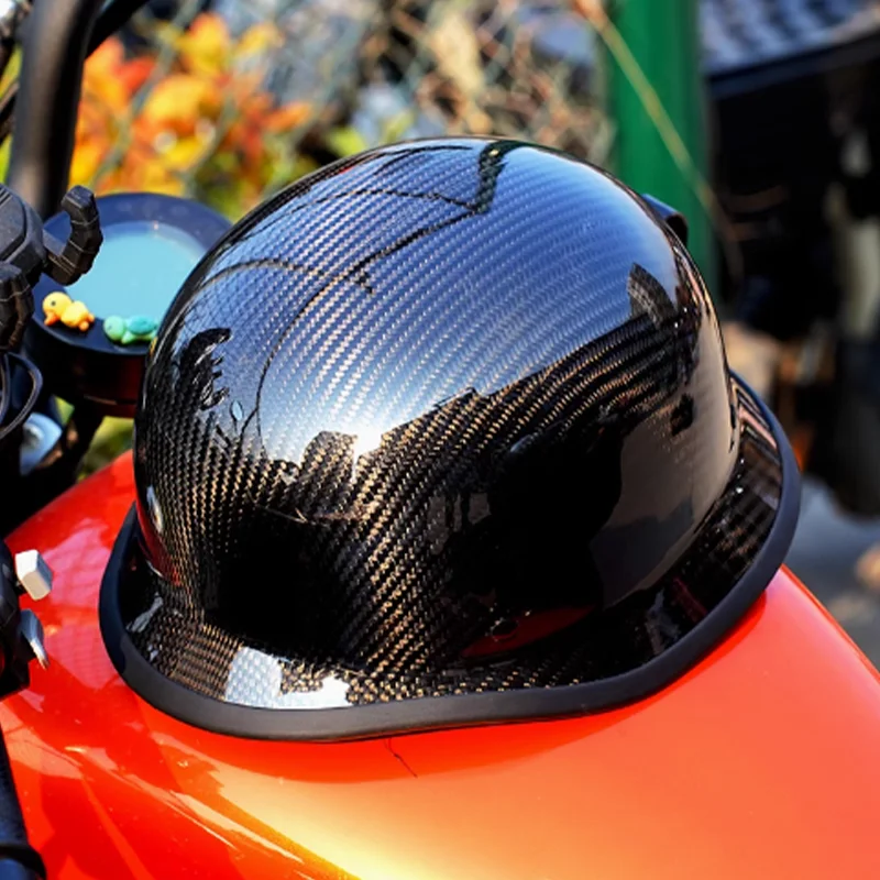 Newest Motorcycle Helmet Carbon Fiber Unisex Vintage Half-Helmet Spring Summer Pedal Cruise Motorcycle Plaid Riding Helmets