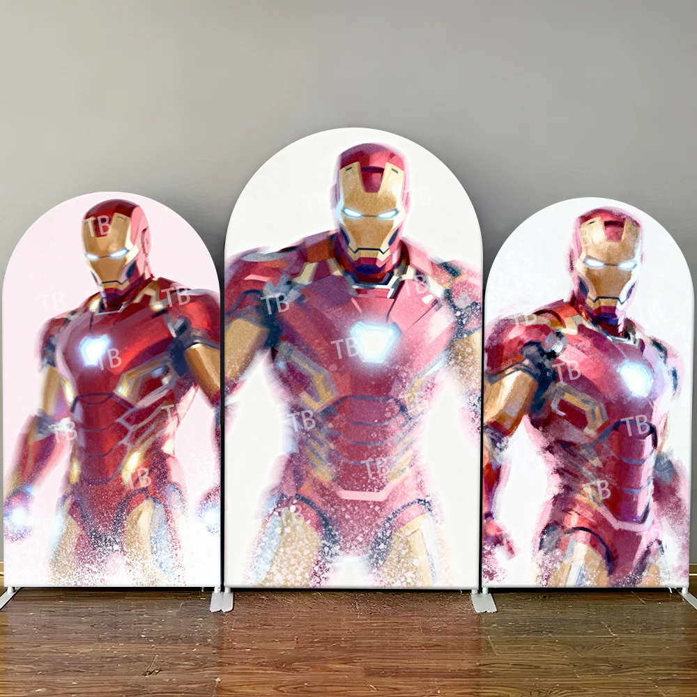 

Iron Man Soft Gradient Texture Style Arch Backdrop Cover Gentle Superhero Scene For Kids Birthday Baby Shower Photo Booth Decor