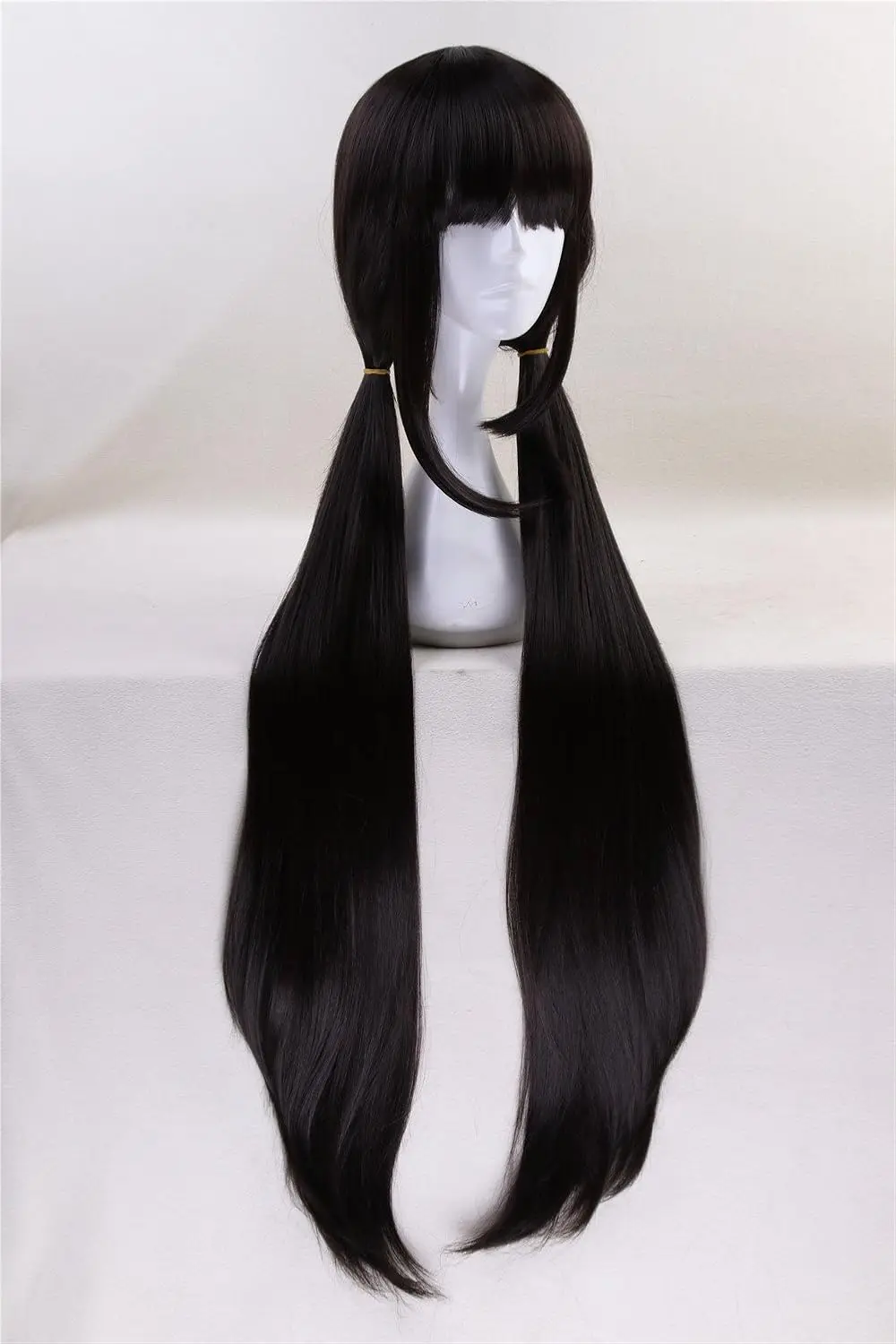 Anime Cosplay Wig 100cm Long Straight Black with Double Ponytails Women Girls' Party Synthetic Wigs