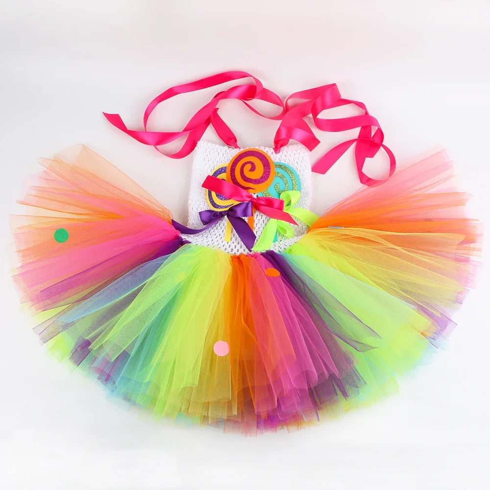 Regenboog Candy Lolly Kostuum Voor Meisjes Verjaardagsfeestje Tutu Prinses Jurk Baljurk Kids Carnaval Kerst Halloween Kleding