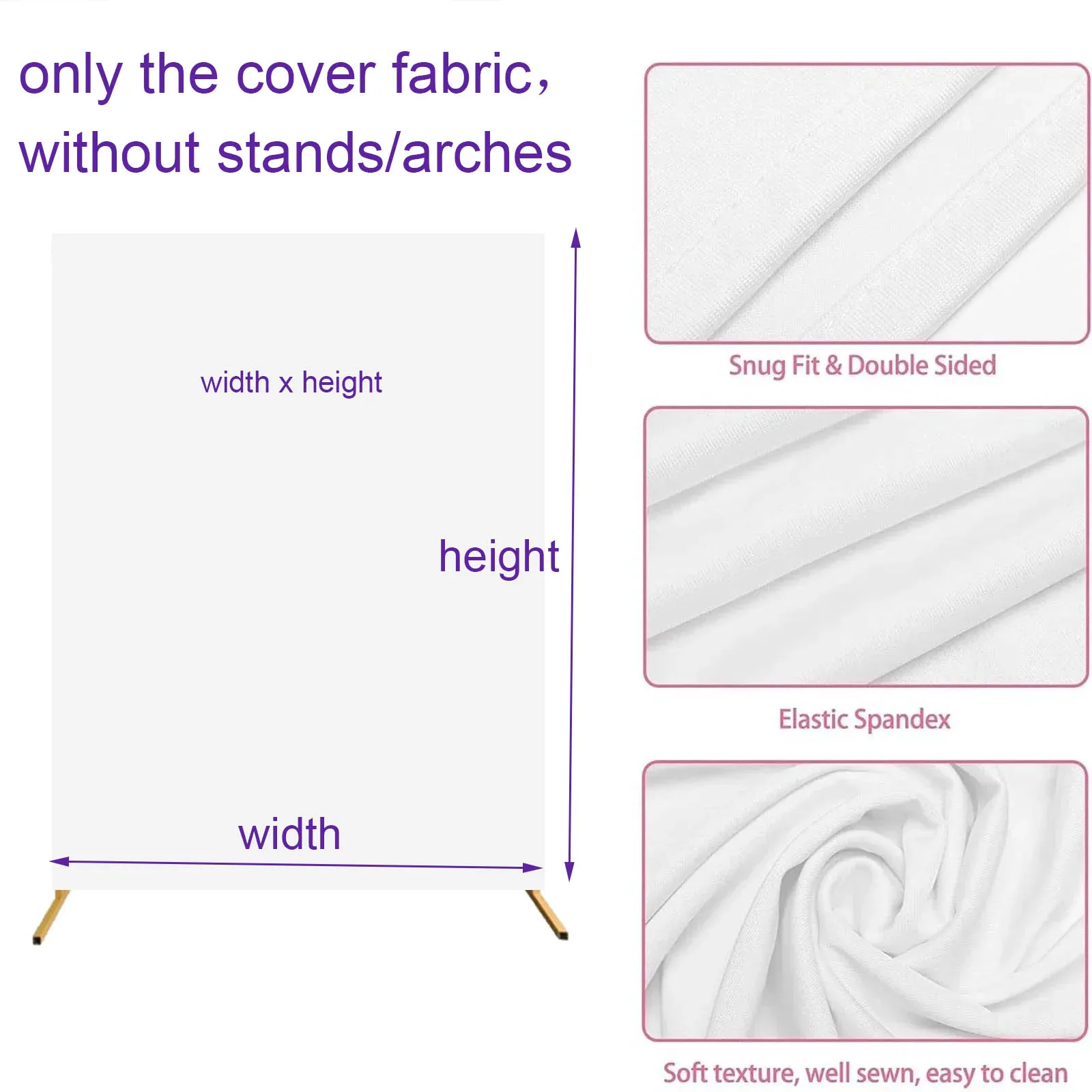 1.5x2m/1x2m White Wedding Rectangle Backdrop Elastic Cover Solid Color Birthday Baby Shower Party Decor Portrait Background