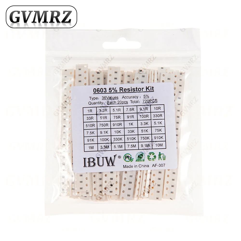 0201 0402 0603 0805 1206 1% 5% SMD-Widerstand Sortiment-Set 1R-1M 10K 100K 1K 100R Widerstandssatz DIY 1R00 0R82 0R47 0R33