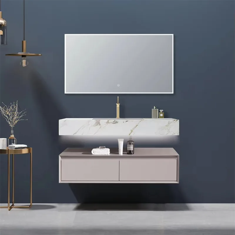 

Simple modern wall-mounted single sink hand-painted finish bathroom vanity modern with luminous mirror