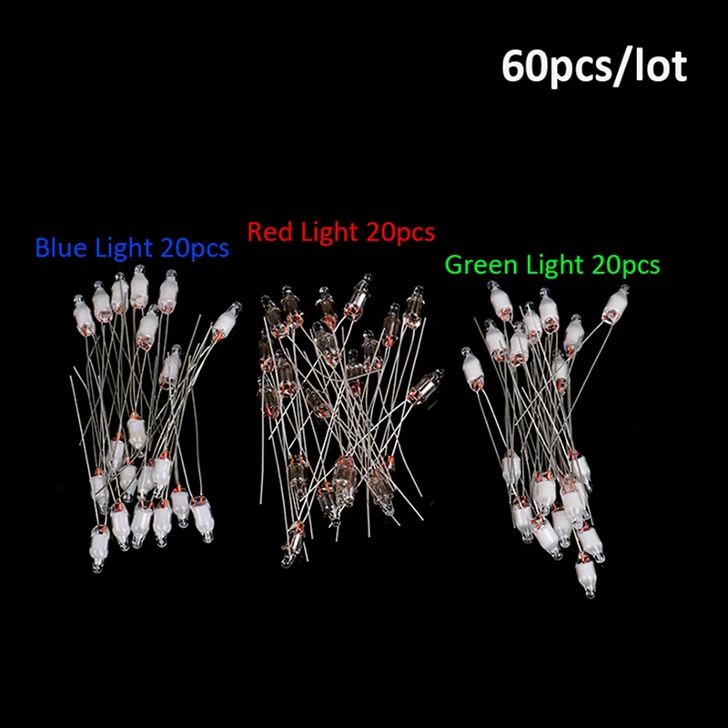 60PCS Red Green Blue Red Neon Light Bulb Indicator Light Standard Miniature Bulb 4*10mm Neon Light Bulb Indicator