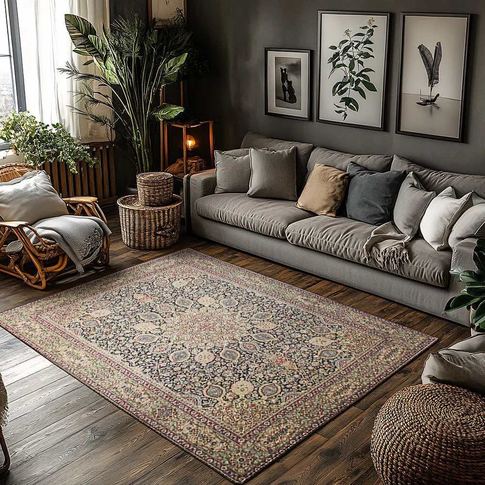 Vintage Bohemian Floral Area Rug for Living Room Decor Cream Brown ...