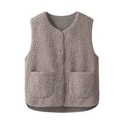 Women's Clothing Solid Color Button Sleeveless Cardigan Pockets Casual Coats Fashion V-Neck Vests Spring Autumn High Street Tops