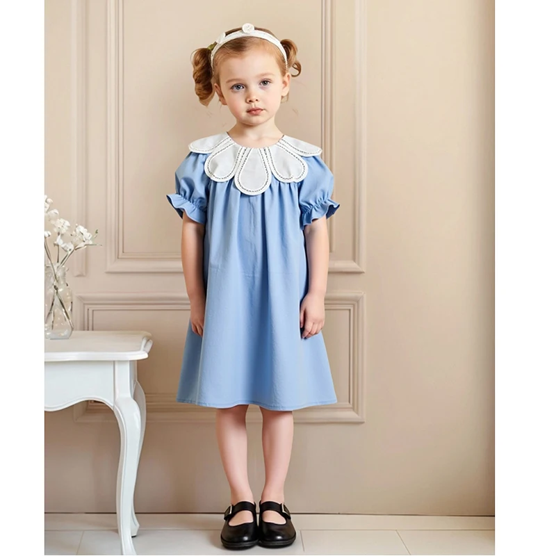 1-6Yrs Mädchen Kleid Sommer Blütenblatt Kragen Puff Ärmeln Elegante Baby Kinder Prinzessin Geburtstag Kleider Kinder Kleidung Party Vestidos