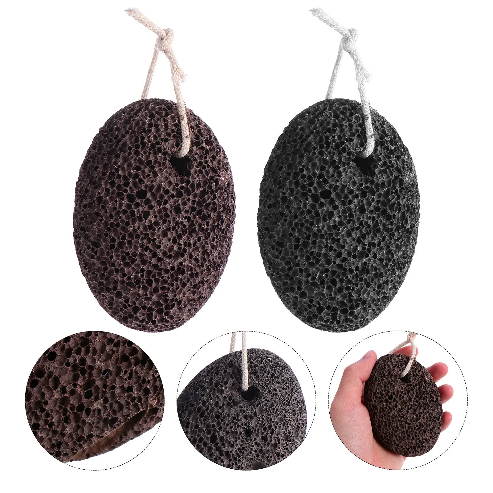 

2Pcs Natural Pumice Stone Foot Scrubber for Dead Skin Removal Callus Remover Pedicure Tools Ergonomic Design Rope Handle Feet