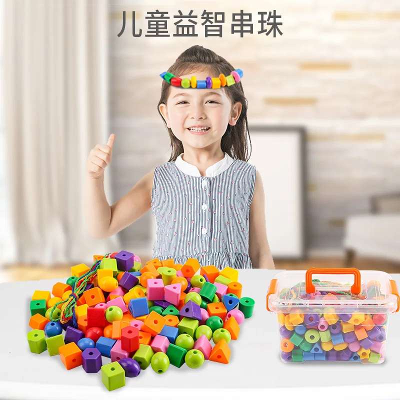 100pcs Primary Lacing Beads Educational Montessori Stringing Toy Autism Toys Toddlers Kids Preschool Children Training Gifts
