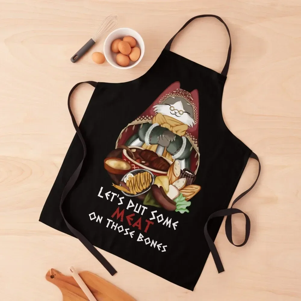 

Grammeowster Chef - "Let's Put Some Meat On Those Bones" - White Font Apron Barista New year's Apron