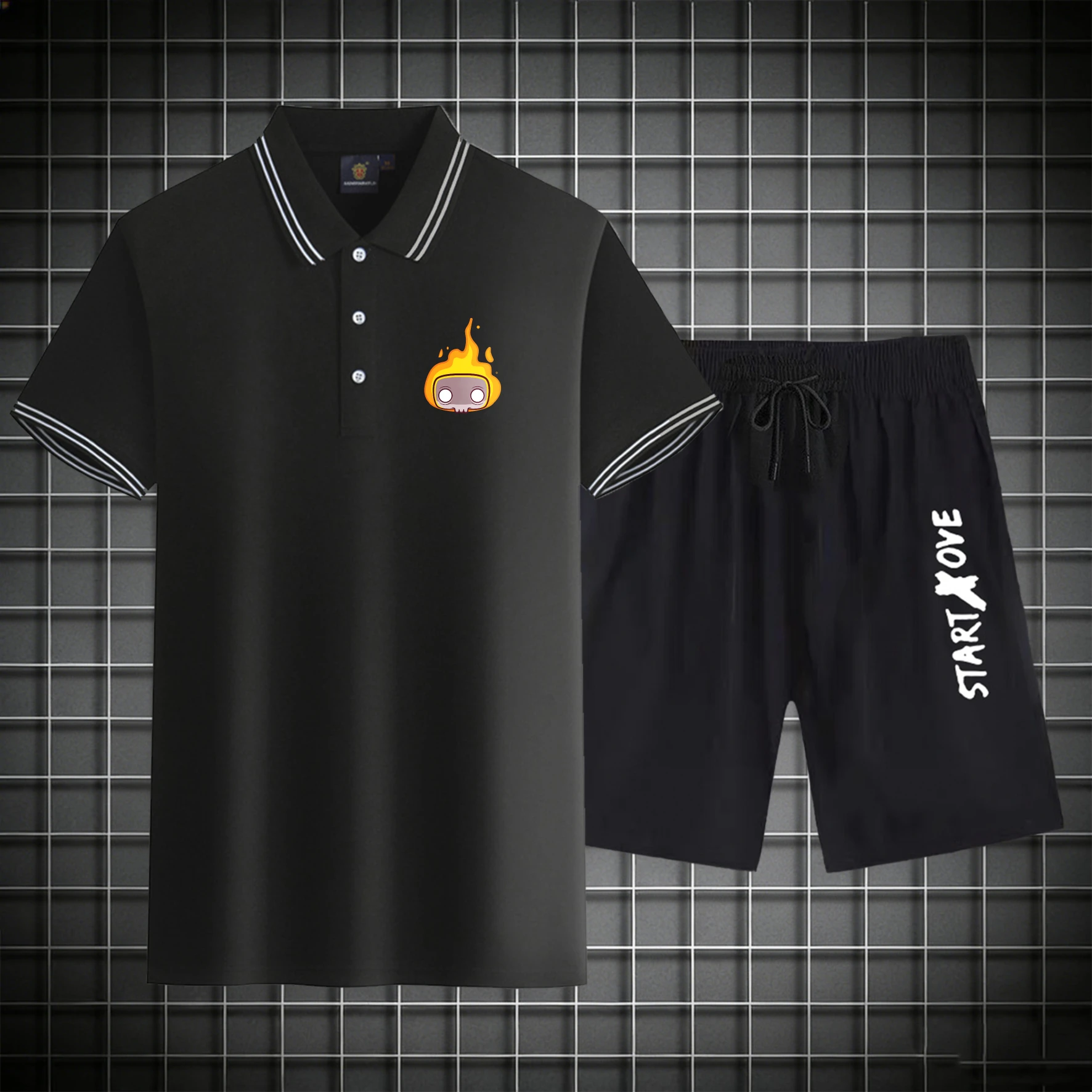 men's Polos sets 2026 Summer Printed Short sleeve Y2k tracksuits sweat suit Suit for man Graphic sets for men Polyester