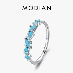 Modian Vintage 925 Sterling Silver Elegant Turquoise Trendy Female Ring For Women Party Stackable Fine Jewely Birthday Gifts