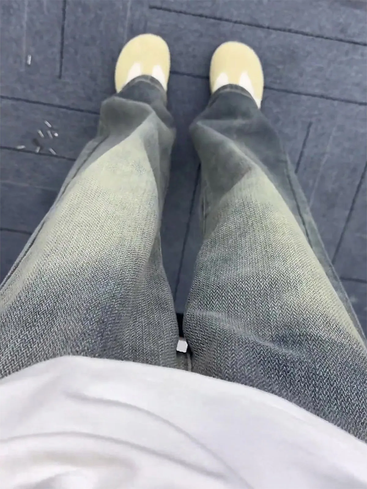 

Retro Blue Faded Starry Pattern Men's Jeans American Straight Loose Elastic Waist Wide Leg Waed Denim Pants