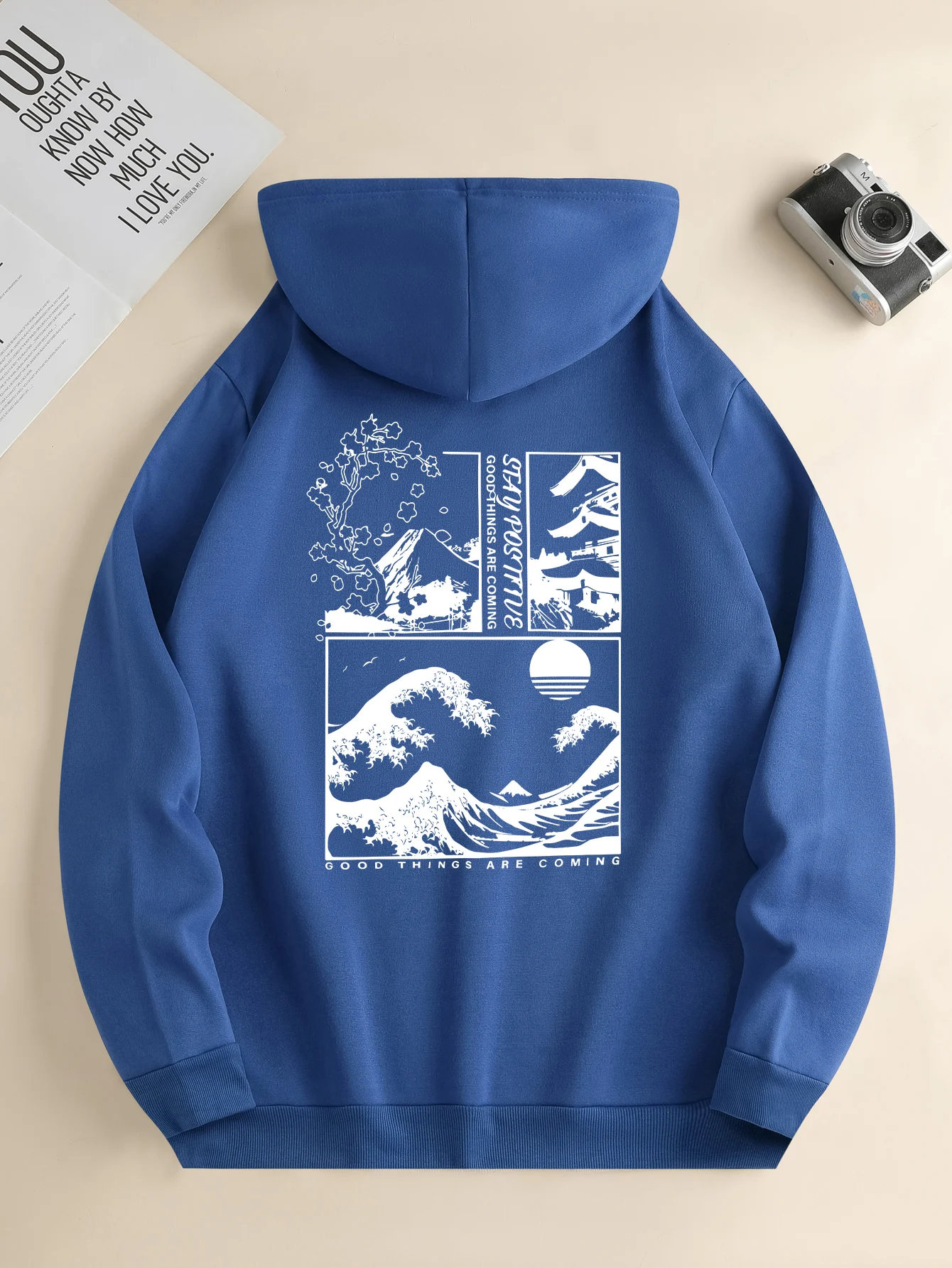 Men's new fashion hoodie, casual daily drawstring hooded sweatshirt, landscape print, front kangaroo pocket, men's jacket