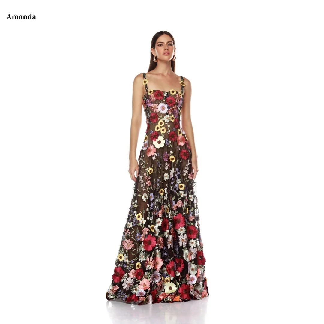 Amanda Aangepaste Applicaties Spaghetti Band Prom Dress Strapless vestidos de noche Backless Vloerlengte Formele Avond 2025