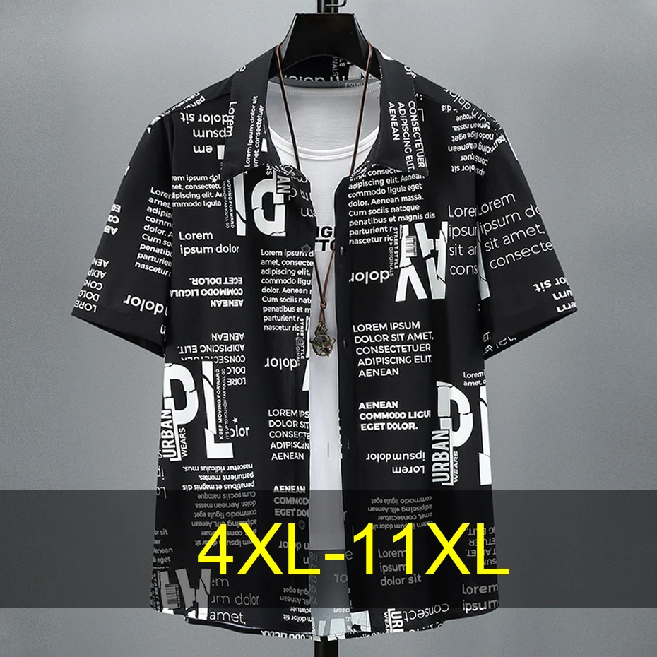 

11XL Plus Size Shirts Men Summer Short Sleeve Shirts Fashion Casual Streetwear Letter Print Shirt Male Summer Tops Big Size 11XL