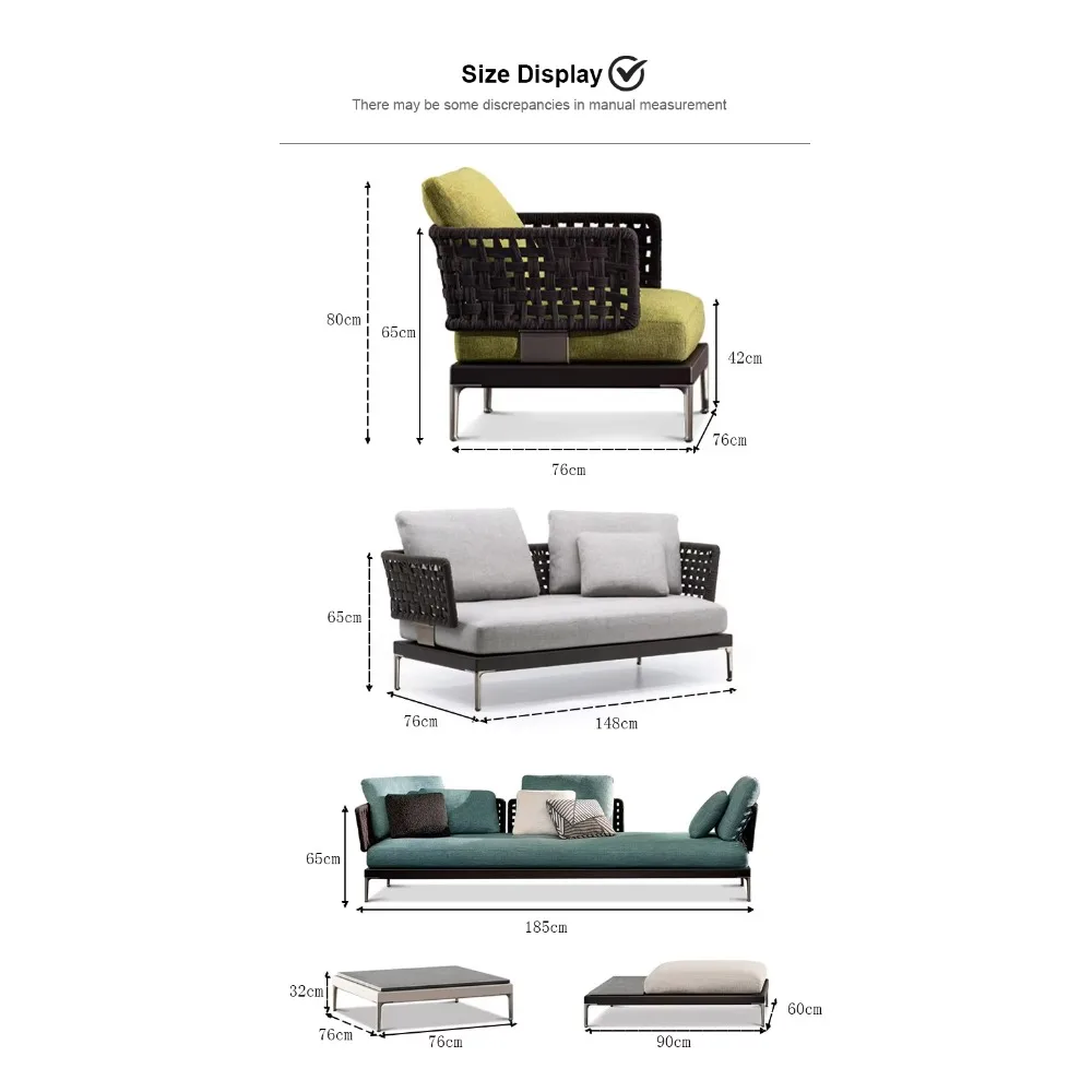 أثاث ألومنيوم فاخر طقم فناء خارجي لجميع الأحوال الجوية أثاث الحدائق طقم أريكة حديقة منسوج يدويًا #2