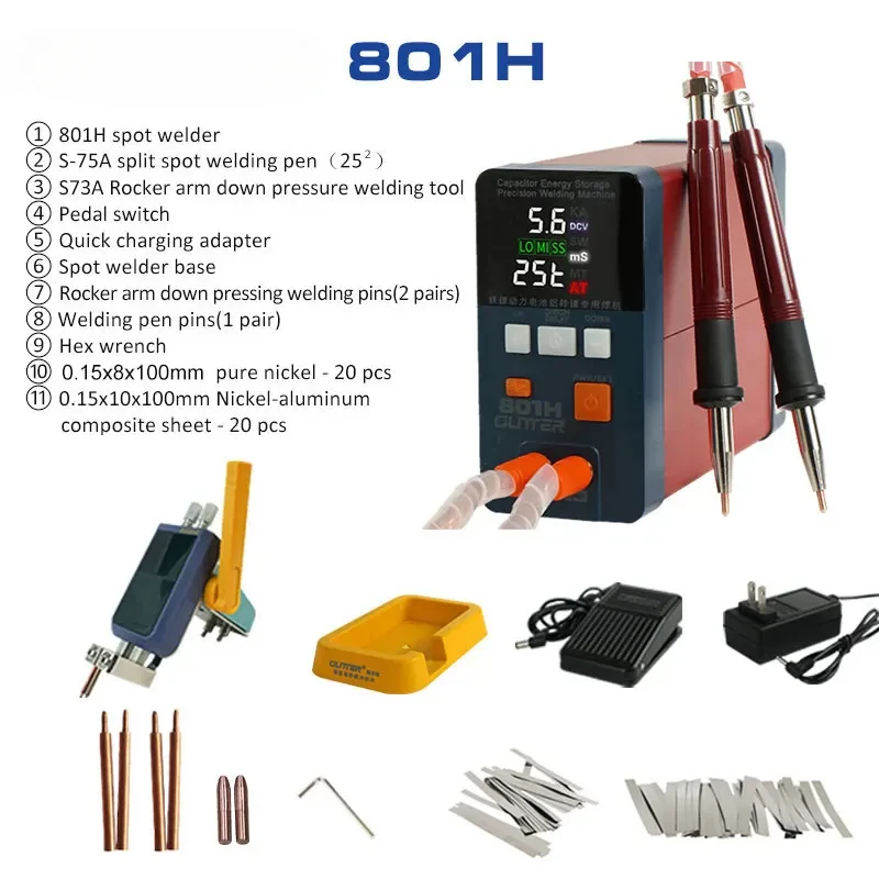 801H Spot Welding for 18650 Battery Welding Machine Peak Power 19.8kw 3500A Pulsed Current 110-240V  Al Nickel Spot Welder