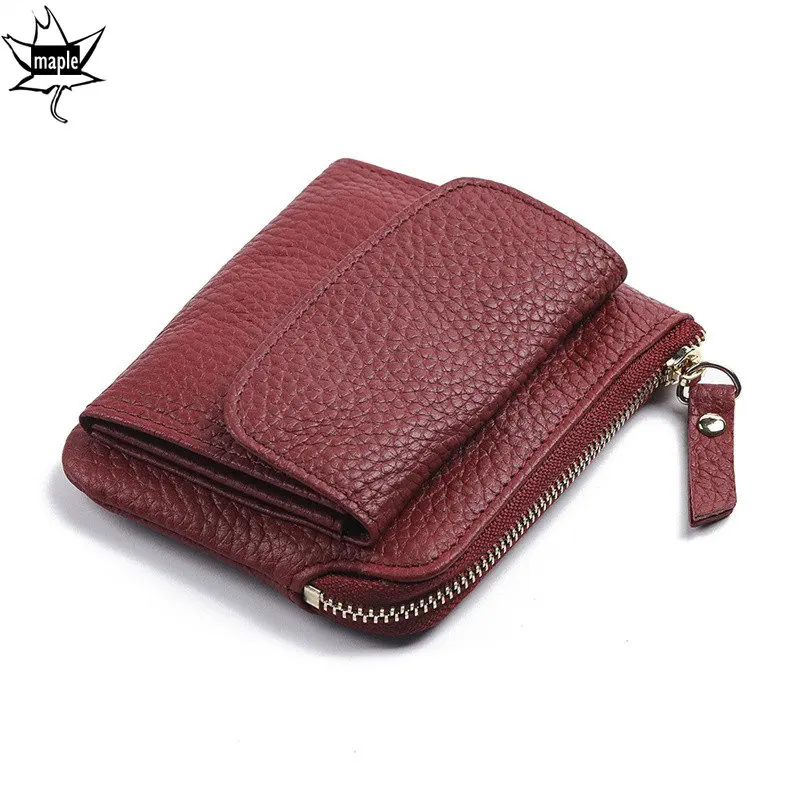 Fashion Genuine Leather Women Wallet with Car Key Holder Lychee Pattern Coin Purse Mini Change Purses Card Holder Zipper Pouch