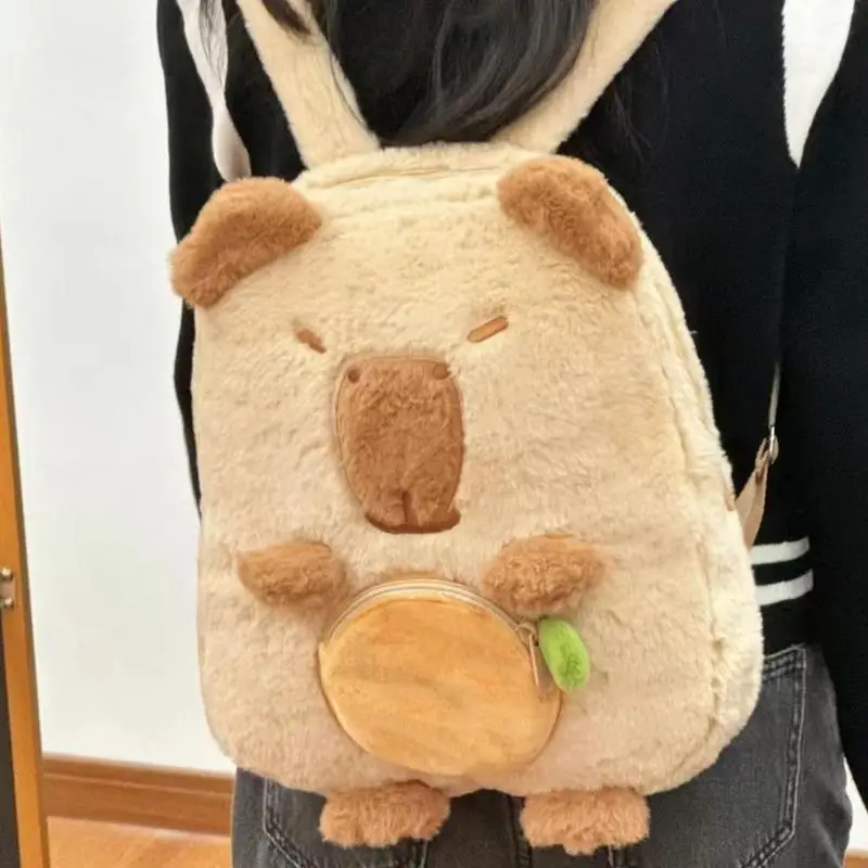 Niedlicher Capybara-Plüsch-Rucksack, Capybara-Umhängetasche, Handtasche, weich, warm, Capybara-Schultasche für Mädchen, Geburtstag, Weihnachten, Geschenke