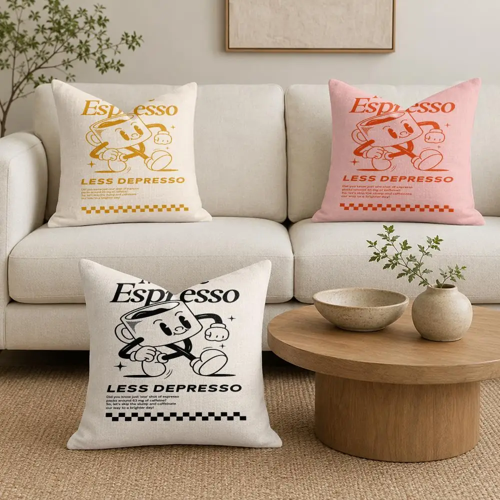 More Espresso Less Depresso1 Cushion Cover Natural Linen Organic Fabric Double-Sided Printing Sofa Home Decor Gift Pillow Cover