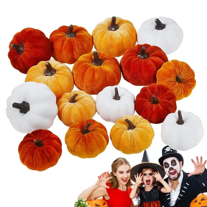 16Pcs Fall Artificial Pumpkins Simulated Velvet Foam Pumpkin Thanksgiving Halloween Decoration Autumn Table Centerpiece Ornament