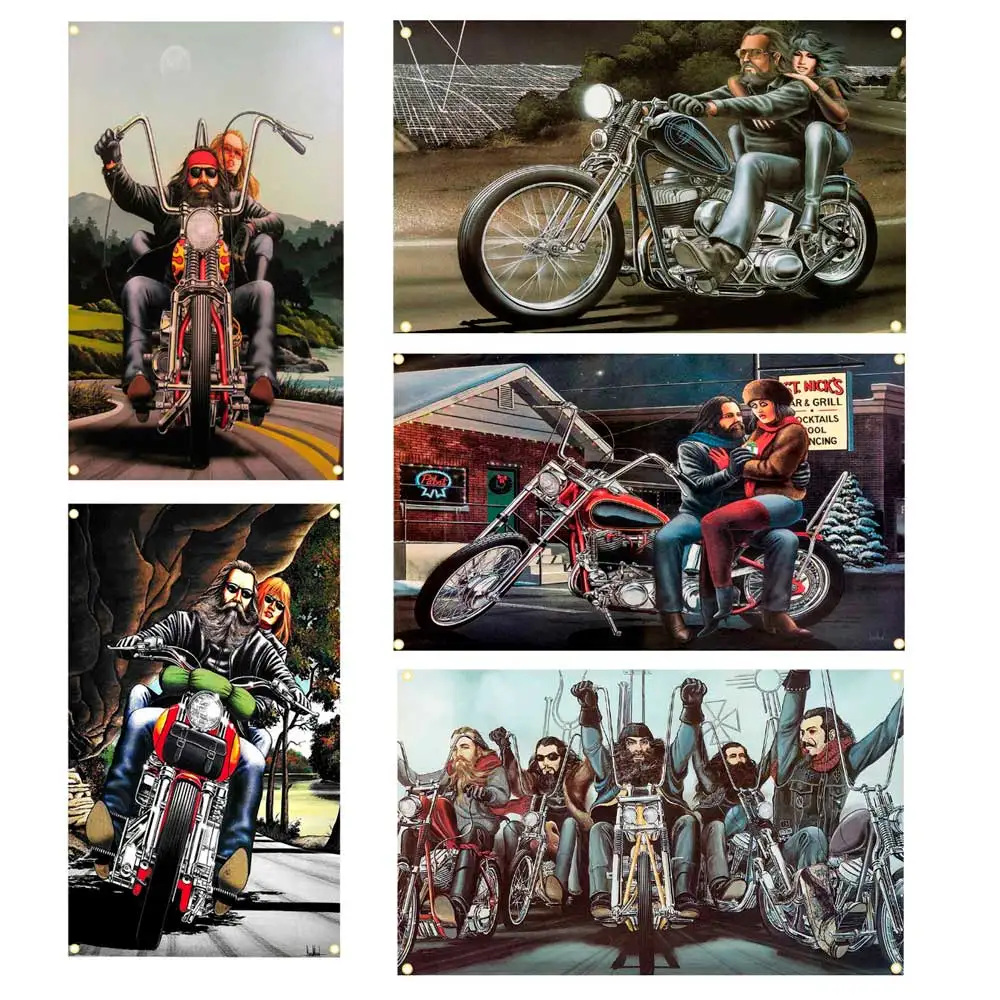 D-David Mann Art Flag Motorcycle Easy Rider Banner Tapestry, Anime Wall Hanging Applicable To Garage Or Outdoor For Decoration