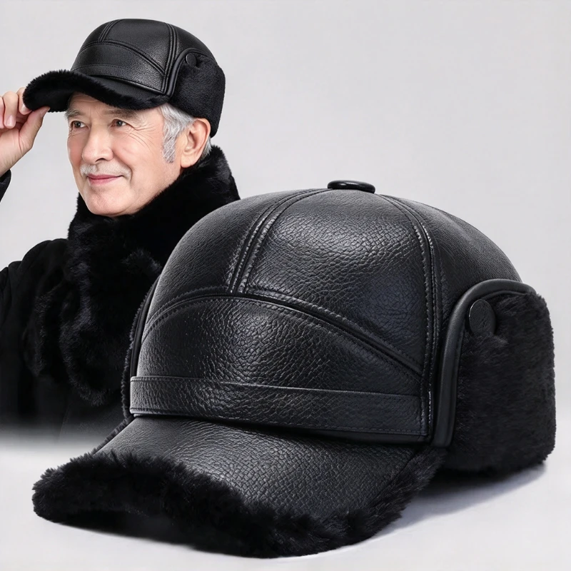Winter velvet ear protection Lei Feng hat thickened warm flat top duckbill hat middle-aged and elderly dad baseball hat
