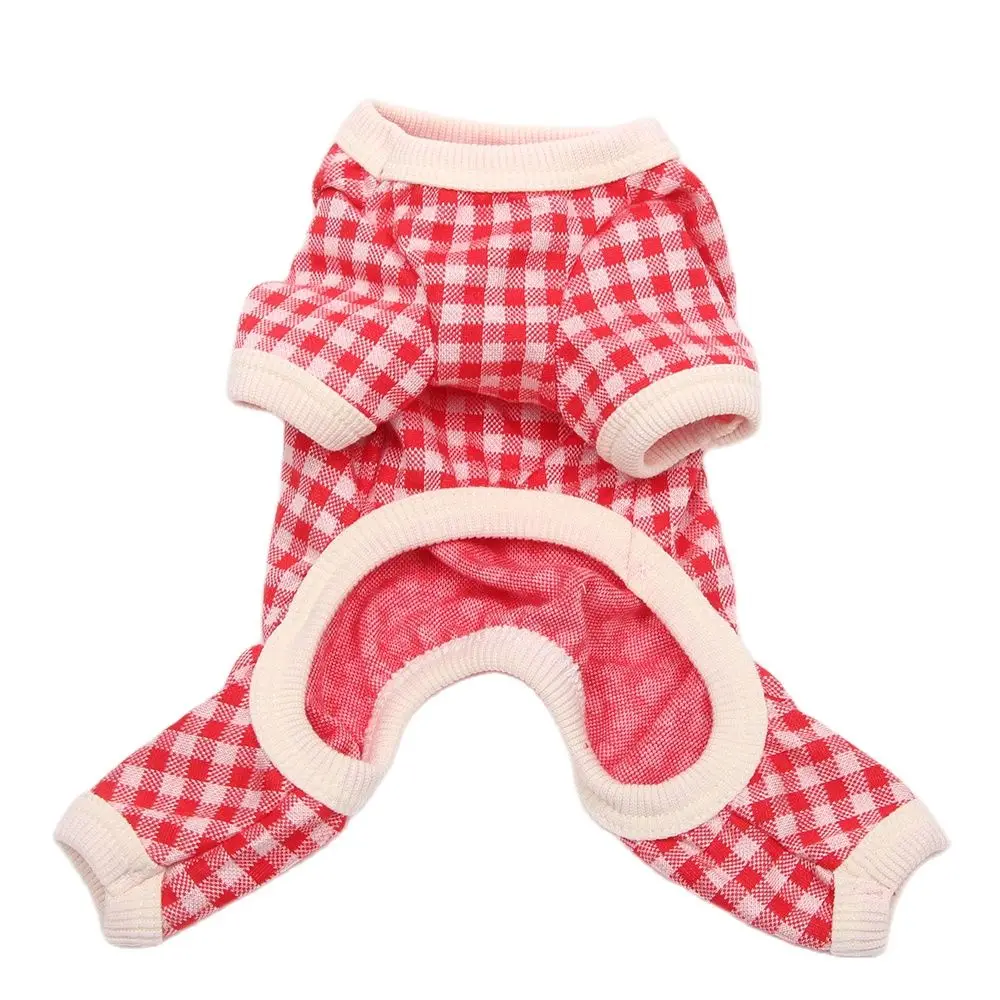 Pet Dog Knited JumpSuit Pajamas Plaid Design Soft Tracksuit Cat Puppy Pants T-Shirt