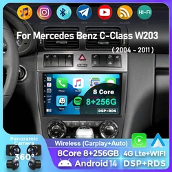 Android 14 Carplay Car Radio For Benz W203 W209 C180 C200 C220 C230 2004 - 2011 Navigation GPS Multimedia Player wifi+4G BT Auto