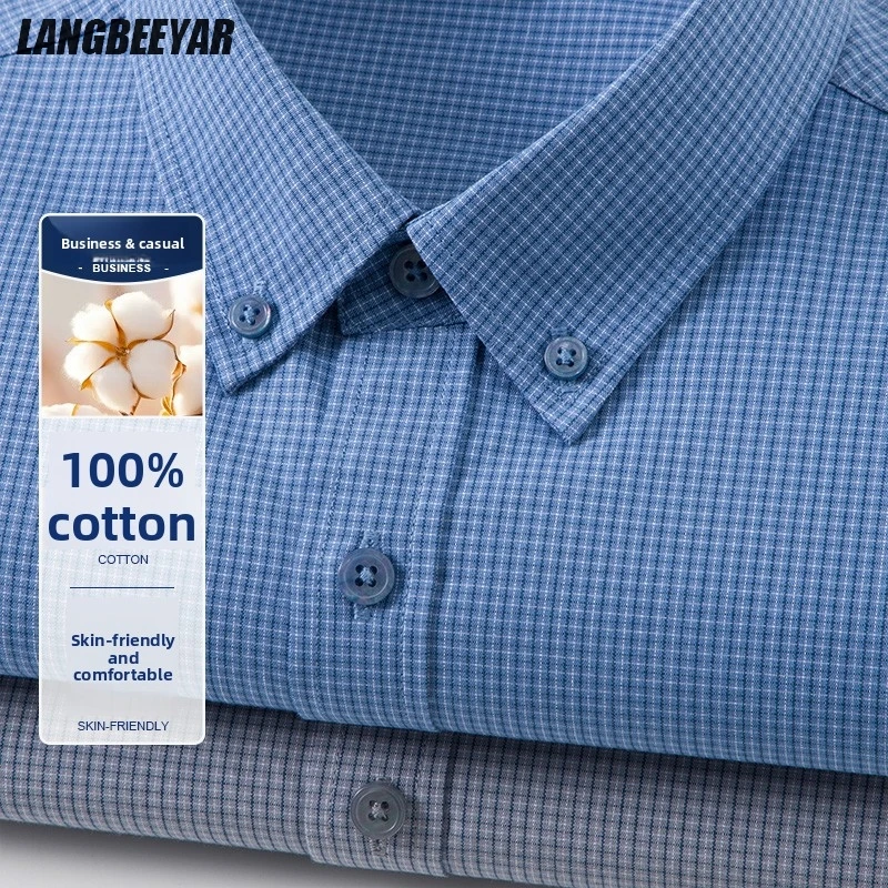 

Top Grade 100% Cotton Anti-wrinkle Breathable New Fashion Checkered Men Shirt Brand 2025 Plaid Slim Fit Long Sleeve Casual Tops