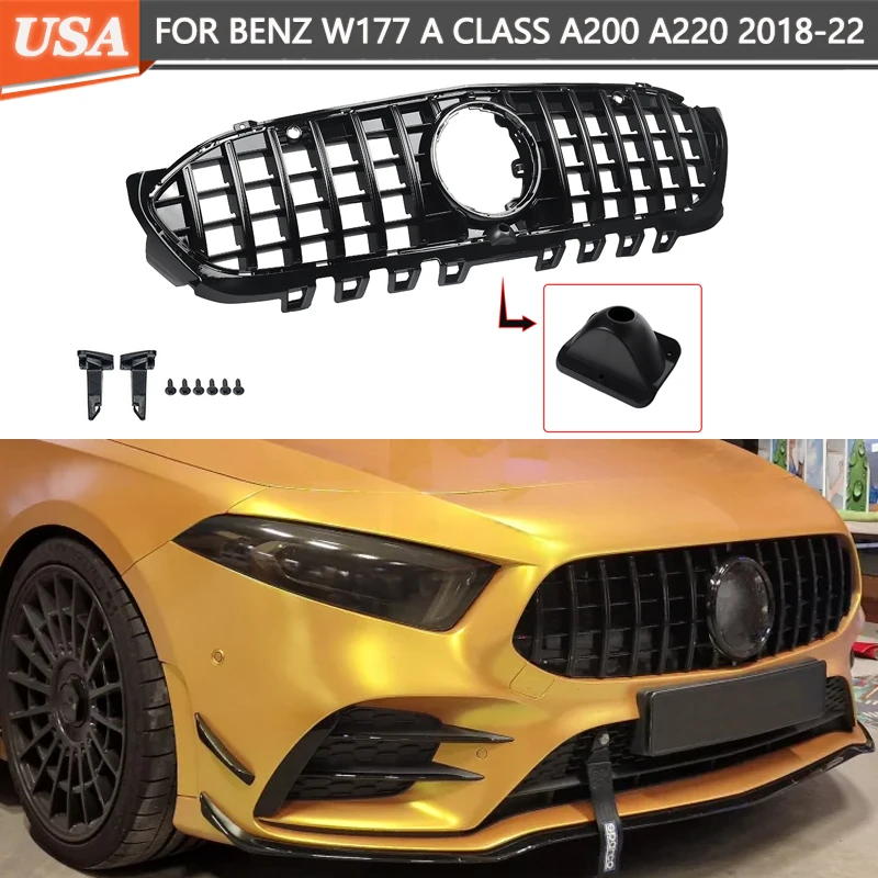 

For Mercedes W177 GT Panamericana Front Grille A Class A180 D A200 A220 D A250 E 2018 2019 2020 2021 Gloss Black Grille Grid
