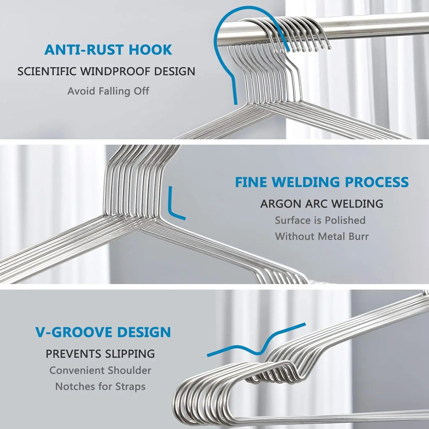Wieszaki druciane - 45 cm wytrzymałe wieszaki ze stali nierdzewnej (50 sztuk)