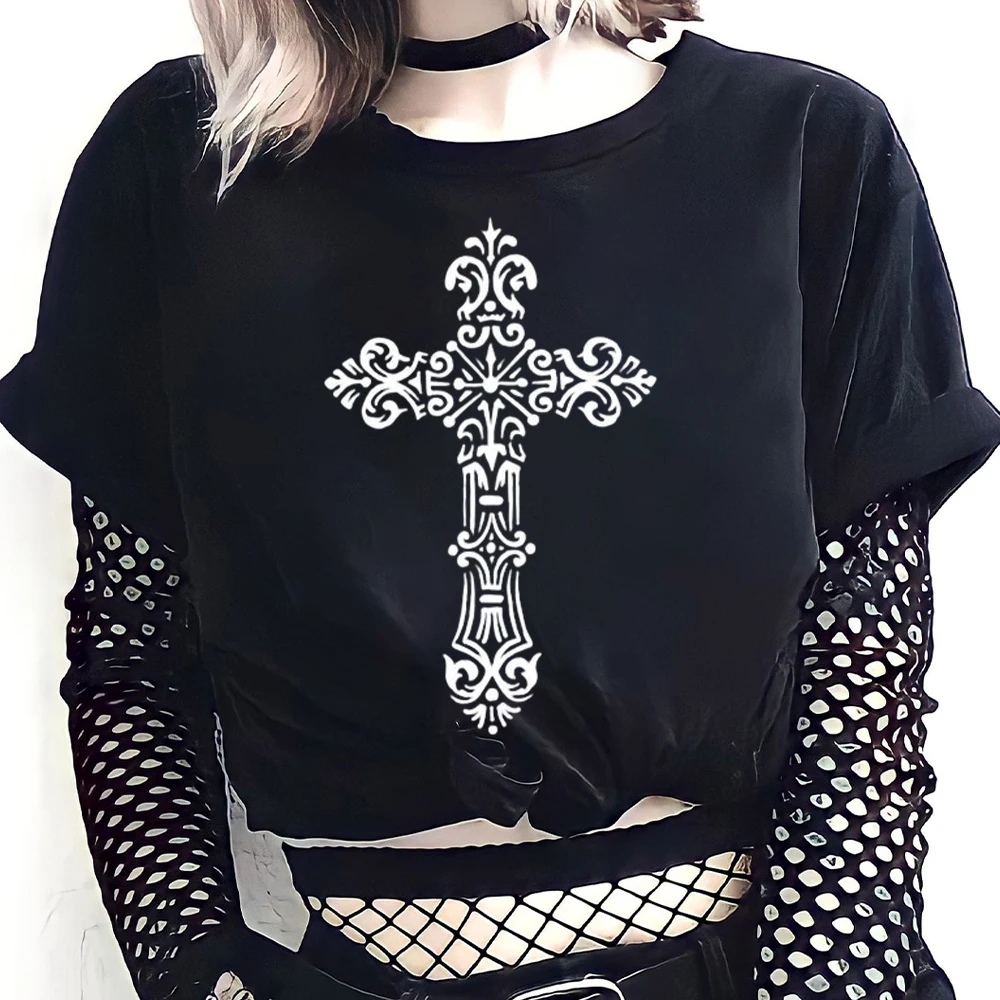 2023 New Y2K Crop Top 2000S Cross Graphi T-Shirt Summer Vintage Crop Tops Harajuku Y2K Gothic Streetwear Short Sleeve