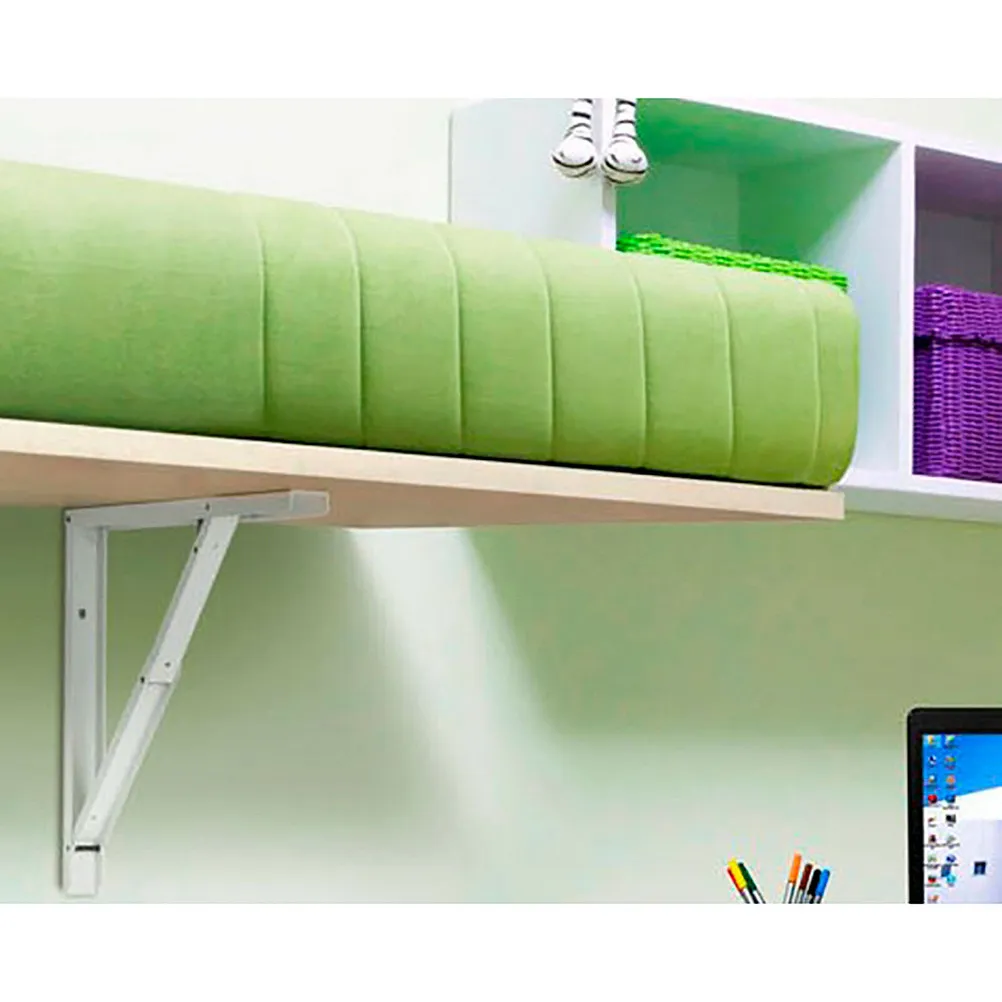 12 Inch Sturdy Shelf Bracket Foldable Press Button Design Reinforced Steel Wall Mount Bracket for Home Office Bookshelf Display