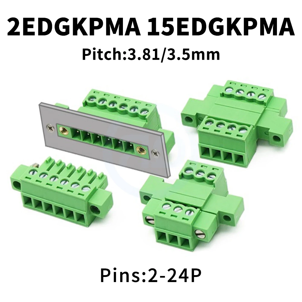 

(5 pcs) 15EDGKPMA 3.81/3.5mm 2EDGKPMA Bulkhead Terminal Block KF 15EDGKM with Double Flange Panel Solderless Pair Set 2-24Pin