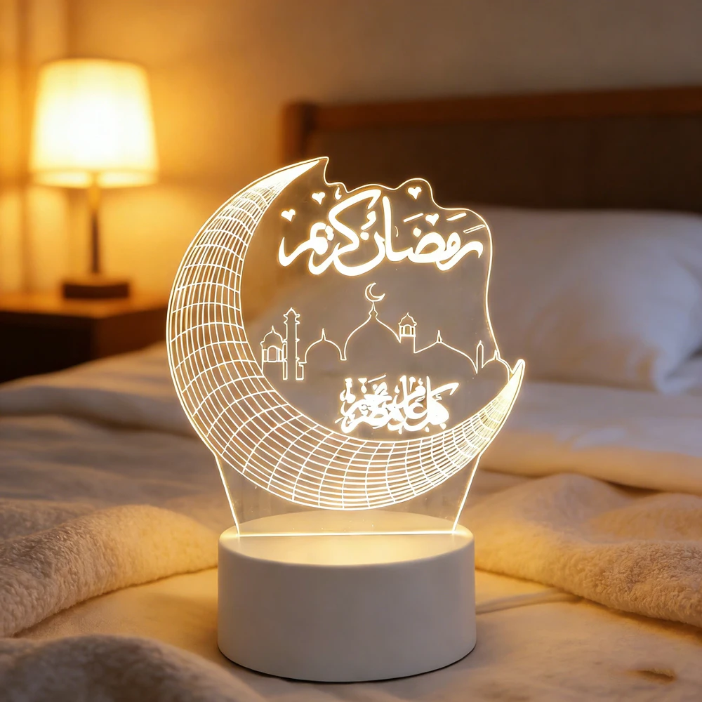 Eid Mubarak Muslim Festival Decor Supplie Night LED Light Hanging Ornament Ramadan Kareem Decoration for Home Event Party