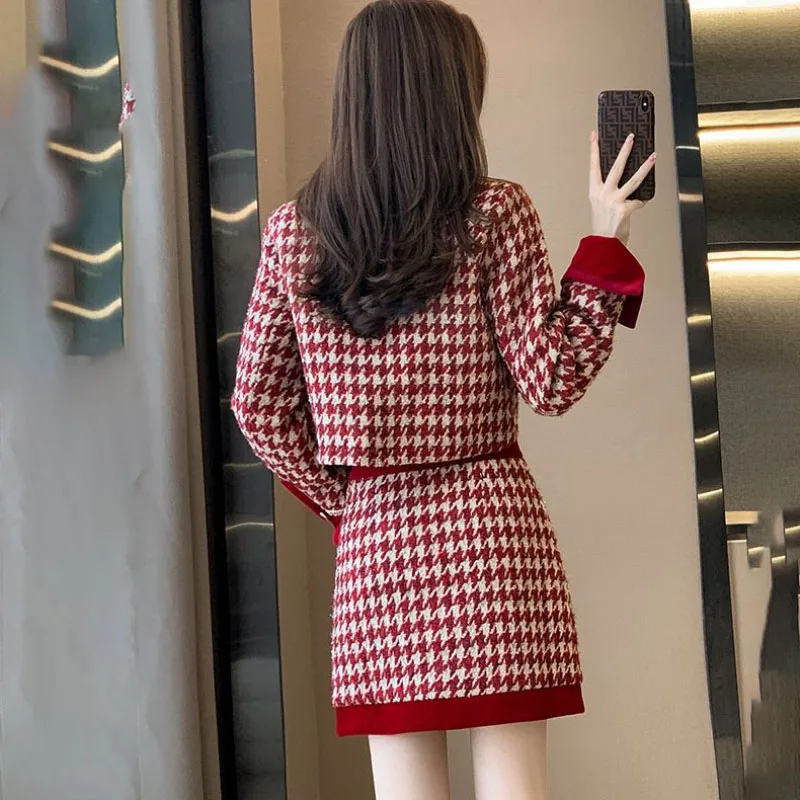 2024 Spring Autumn New Leisure Two-Piece Skirt Women Fashion Loose Bow Single-Breasted Suit Casual Jacket+Skirt Two-Piece Skirt