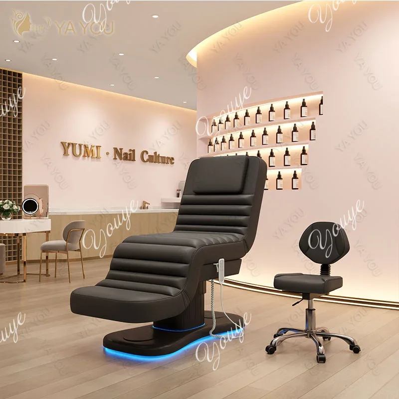 X36 3 Motor Electric Massage Beauty Bed With Black PU Leather LED Light For Lash And Facial Massage And Therapy Bed